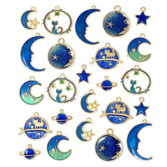 Picture of JIALEEY Assorted Gold Plated Enamel Cat Moon Star Celestial Charm Pendant DIY for Earrings Necklace Bracelet Jewelry Making and Crafting