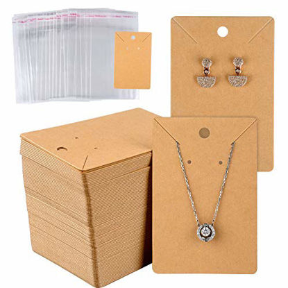 Picture of MIAHART 150 Set Earring Card with 150 Pcs Bags, Earring Card Holder Blank Kraft Paper Tags for DIY Ear Studs Necklace Jewelry Display (Brown)