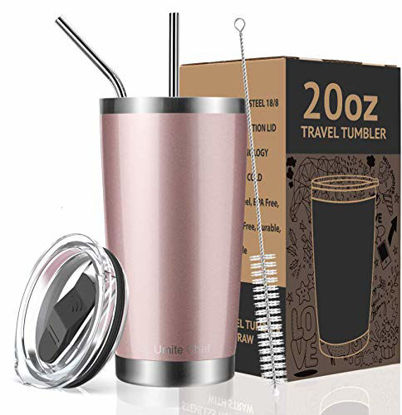 Picture of Umite Chef 20oz Tumbler Double Wall Stainless Steel Vacuum Insulated Travel Mug with Lid, Insulated Coffee Cup, 2 Straws, for Home, Outdoor, Office, School, Ice Drink, Hot Beverage(20oz, Rose gold