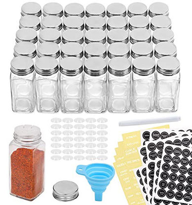 14 Glass Spice Jars w/2 Types of Preprinted Spice Labels. Commercial Grade,  Complete Set: 14 Square Empty Jars 4oz, Pour/Sift & Coarse Shakers
