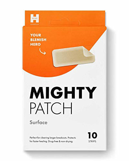 Picture of Mighty Patch Surface from Hero Cosmetics - Hydrocolloid Acne Pimple Patch for Large Zit Breakouts, Spot Treatment Stickers for Body, Cheek, Forehead, and Chin, Vegan and Cruelty Free (10 Count)