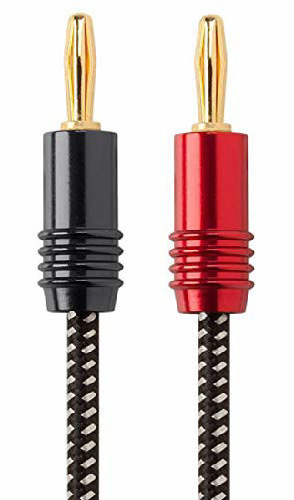 Picture of Monoprice Premium Braided Speaker Wire 14AWG - With Gold Plated Banana Plug Connectors - Affinity Series, 1 Pack, 6 Foot Red/Black