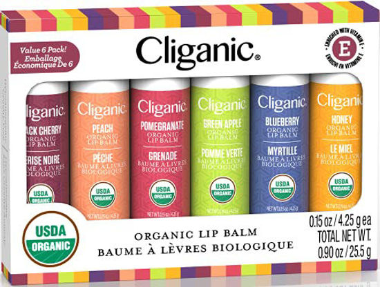 Picture of Cliganic Organic Lip Balm Set - 6 Tropical Flavors - 100% Natural Moisturizer for Cracked & Dry Lips