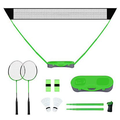 Picture of FBSPORT Portable Badminton Net Set with Storage Base, Folding Volleyball Badminton Net with 2 Badminton Rackets 2 Shuttlecocks 10x5 ft Net, Easy Setup for Beach Backyard Combo Set Sport Games