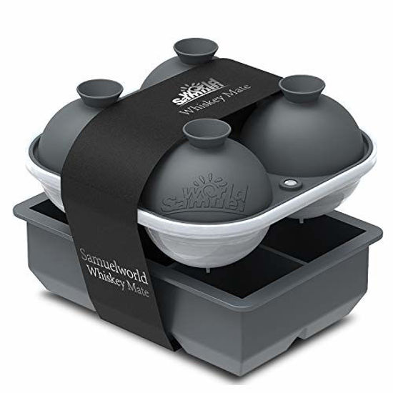 Picture of Samuelworld Ice Cube Trays - Jumble Big Cubes & 2.5 inches Large Sphere Ice Mold Combo for Whiskey and Cocktails, Keep Drinks Chilled (Grey)