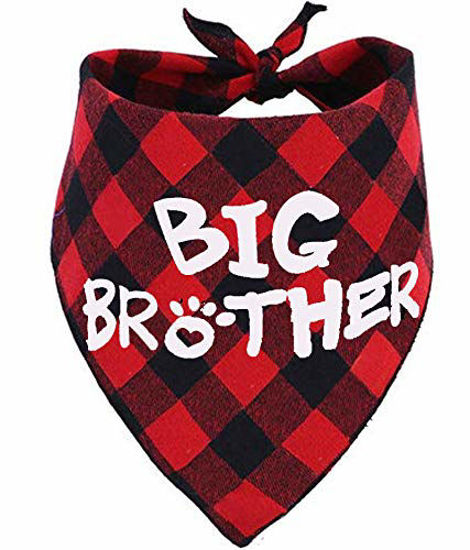 Picture of Big Brother Dog Bandana,Buffalo Plaid Pet Pregnancy Announcement Scarf