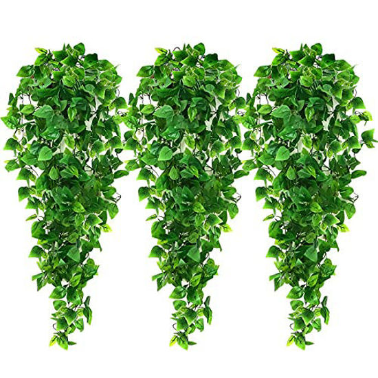 Picture of AGEOMET 3pcs Artificial Hanging Plants, 3.6ft Fake Hanging Plant, Fake Ivy Vine for Wall House Room Indoor Outdoor Decoration (No Baskets)