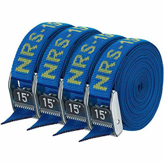 Picture of NRS 12-Foot Heavy Duty Boating Ratchet Tie-Down Straps with 1,500 Pounds of Tensile Strength, Iconic Blue, 4 Pack