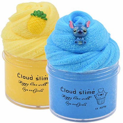 Picture of Upgrade Cloud Slime Kit,2 Pack Pineapple Blue Stitch Slime,Super Soft and Non-Sticky Scented DIY Sludge Toy (8oz)