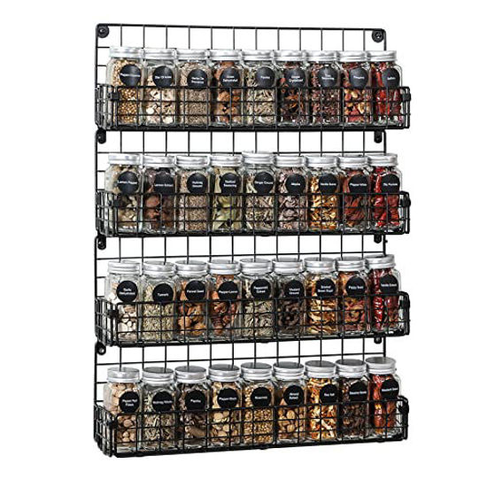 Picture of Spice Rack Organizer Wall Mounted 4-Tier Stackable Black Iron Wire Hanging Spice Shelf Storage Racks,Great for Kitchen and Pantry Storing Spices, Household Items,Bathroom and More(Patent No.:US D909,138 S)