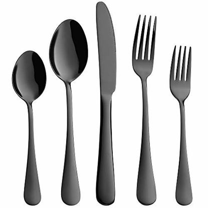 Picture of 20-Piece Black Silverware Set, Devico Stainless Steel Flatware Cutlery Set, Metal Eating Utensils Service for 4, Premium Forks Spoons Knives, Mirror Polished, Dishwasher Safe