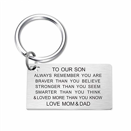 Picture of Inspirational Keychain to My Son Gift from Mom and Dad Always Remember You are Braver than You Believe Birthday Present