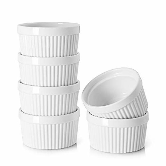 Picture of DOWAN 8 oz Ramekins - Ramekins for Creme Brulee Porcelain Ramekins Oven Safe, Classic Style Ramekins for Baking Souffle Ramekins Bowls, Set of 6, White