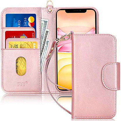 Picture of FYY Compatible with iPhone 11 Case, [Kickstand Feature] Luxury PU Leather Wallet Case Flip Folio Cover with [Card Slots] and [Note Pockets] Case for iPhone 11 6.1" Rose Gold