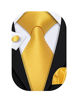 Picture of Barry.Wang Mens Ties Silk Tie Pocket Square Cufflinks Set Woven Designer Bright Yellow