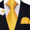 Picture of Barry.Wang Mens Ties Silk Tie Pocket Square Cufflinks Set Woven Designer Bright Yellow