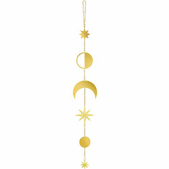 Picture of Dahey Moon Phase Wall Hanging Boho Decor Star Wall Art Garlands Metal Cycle Ornament Vertical Bohemian Home Decoration for Bedroom, Living Room, Apartment or Dorm, Gold