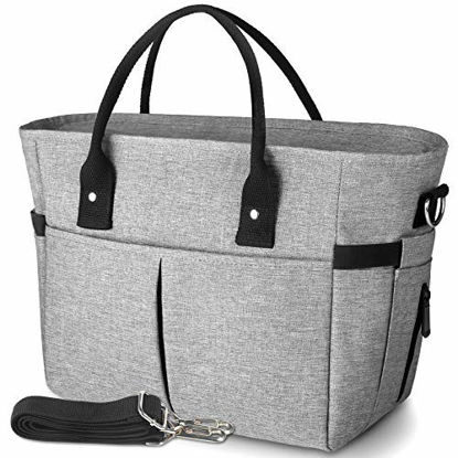Picture of KIPBELIF Insulated Lunch Bags for Women - Large Tote Adult Lunch Box for Women with Shoulder Strap, Side Pockets and Water Bottle Holder, Gray, Normal Size
