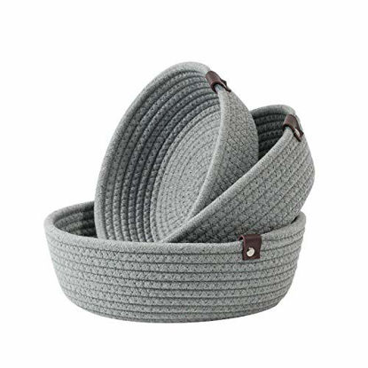 Picture of Goodpick 3pack Small Basket - Woven Storage Basket for Living Room Bathroom Storage Basket for towels Cute Round Basket for Baby Toy Storage Home Storage Baskets for Shelves Gift Baskets, Gray