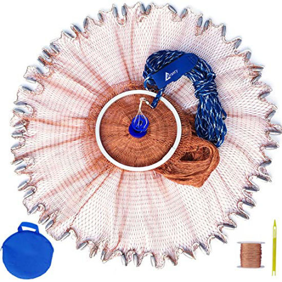 Drasry Saltwater Fishing Cast Net with Aluminum Frisbee for Bait Trap Fish  Throw Net. Size 4FT/5FT/6FT/7FT Radius Freshwater Casting Nets (Tire Lines