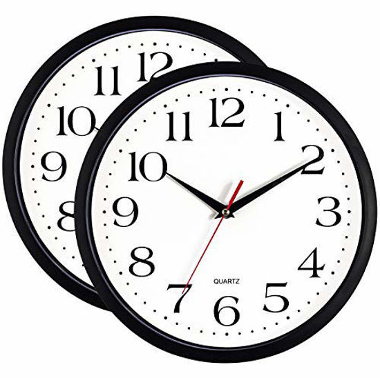 Picture of Bernhard Products Wall Clock Silent Non Ticking Quartz (Black, 12 Inch - 2 Pack)