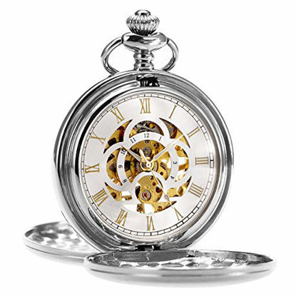 ManChDa Double Albert Chain Pocket Watch, Curb Link Chain 3 Hook