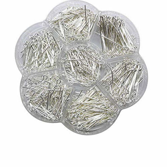 Picture of Chenkou Craft 700pcs Assorted of 7 Sizes Mix Eye Pins for Jewelry Making (Silver, Mix)