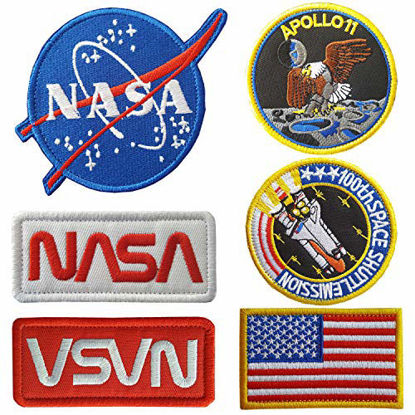 Picture of Lightbird NASA Patches 6 Pieces,Embroidered Iron On/Sew On Space Patches,US Flag Patch (Iron on/Heat Transfer Backing)