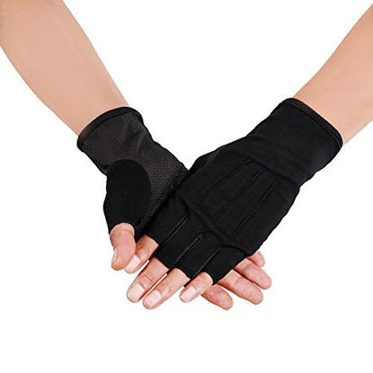 Picture of JISEN Men Sunscreen Fingerless Cotton Gloves UV Protection Driving Polyester Mittens A-Black