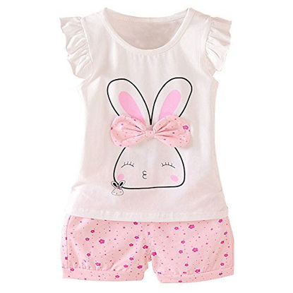 Picture of MH-Lucky Baby Girl Clothes Outfits Short Sets 2 Pieces with T-Shirt + Short Pants (Pink, 18-24 Months, 24_Months)