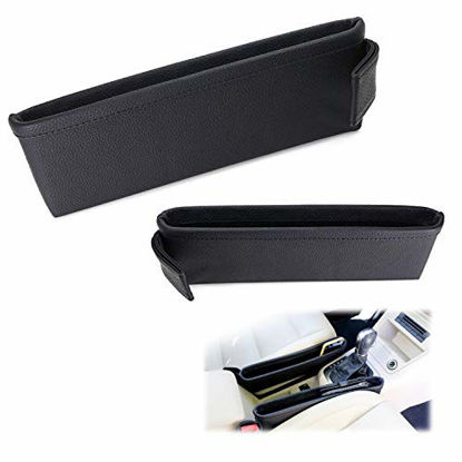 Picture of iJDMTOY (2) Black Leather Extra Long Car Side Pocket Organizers, Seat Catcher Holders Compatible With Key, Wallet, Phone, Sunglasses, etc