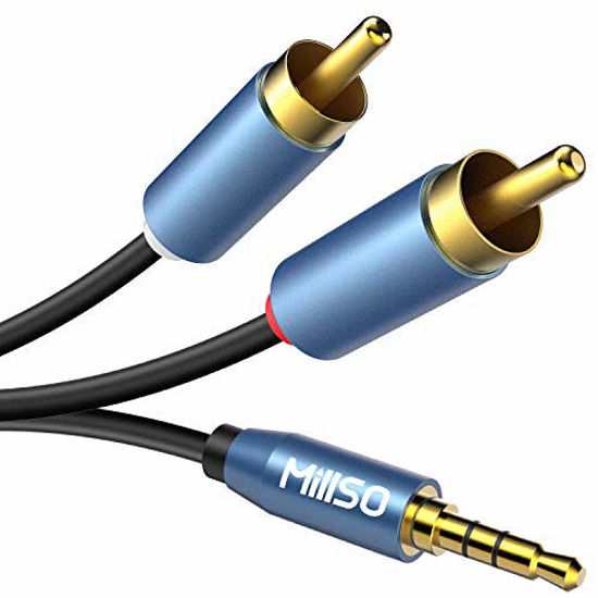 Picture of MillSO RCA to 3.5mm (6 Feet) AUX Adapter Cable 3.5 mm to RCA 2-Male Headphone Jack Splitter Premium Stereo Audio Cord for Connects a Smartphone, Tablet, or MP3 Player to a Speaker - Spphire Blue