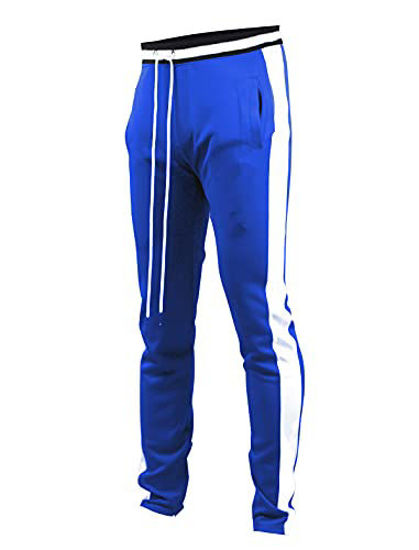 Picture of SCREENSHOTBRAND-S41700 Mens Hip Hop Premium Slim Fit Track Pants - Athletic Jogger Bottom with Side Taping-Royal-Medium