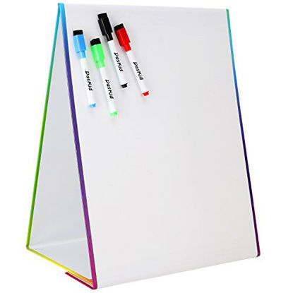 Picture of Tabletop Magnetic Easel & Whiteboard (2 Sides) Includes: 4 Dry Erase Markers. Drawing Art White Board Educational Kids Toy