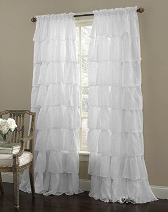 Picture of Decotex 2 Piece Gypsy Ruffled Shabby Chic Crushed Voile Sheer Window Curtain Treatment Panel Drapes (White, 55" X 84")