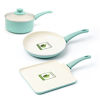 Picture of GreenLife Soft Grip Absolutely Toxin-Free Healthy Ceramic Nonstick Dishwasher/Oven Safe Stay Cool Handle Cookware Set, 4-Piece, Turquoise, CC000884-001, Mint