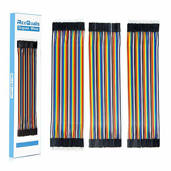 Picture of REXQualis 120pcs Breadboard Jumper Wires 20cm Length Dupont Wire Kit 40pin Male to Female, 40pin Male to Male, 40pin Female to Female for Arduino/DIY/Raspberry Pi 2 3