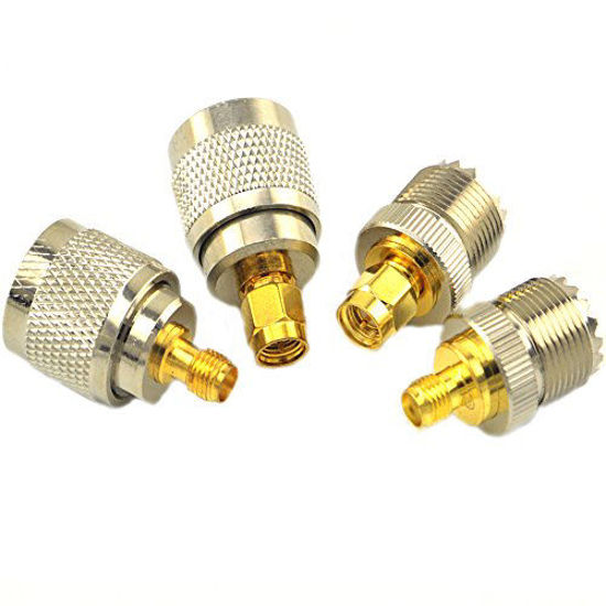 Picture of onelinkmore SMA-UHF RF Connectors Kit SMA to UHF PL259 SO239 4 Type Set SMA Jack/Plug to UHF Nickel Gold Plated Test Converter Pack of 4 