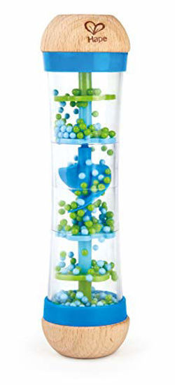 Picture of Hape Beaded Raindrops | Mini Wooden Musical Shake & Rattle Rainmaker Toy, Blue, Model Number: E0328B ,L: 2, W: 2, H: 7.9 inch