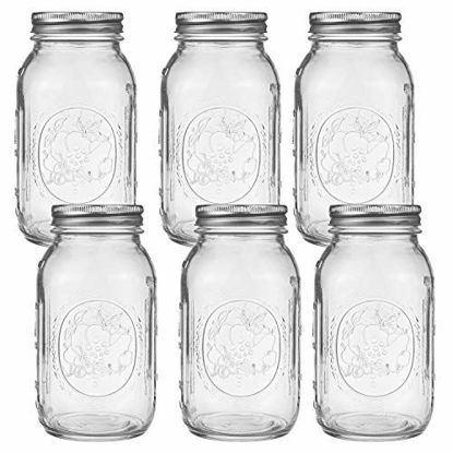 Picture of Tebery 6 Pack Clear Glass Jars Ball Mason Jars, 32 oz Canning Glass Jars with Regular Mouth Lids