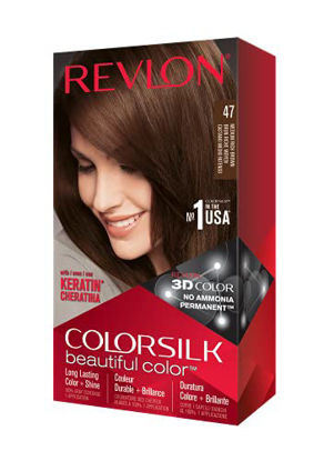 Picture of REVLON, Colorsilk Beautiful Color Permanent Hair Color with 3D Gel Technology Keratin 100 Gray Coverage Hair Dye, 47 Medium Rich Brown, 1 Count