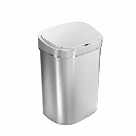 Picture of Ninestars DZT-80-35 Automatic Touchless Infrared Motion Sensor Trash Can, 21 Gal 80L, Heavy Duty Stainless Steel Base (Oval, Brush Trashcan, Silver Lid