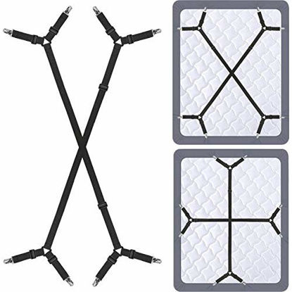 Picture of Siaomo Bed Sheet Holder Straps - Adjustable Crisscross Sheet Clips Elastic Band Fitted Bed Sheet Fasten Suspenders Grippers,2Pcs/Set Black