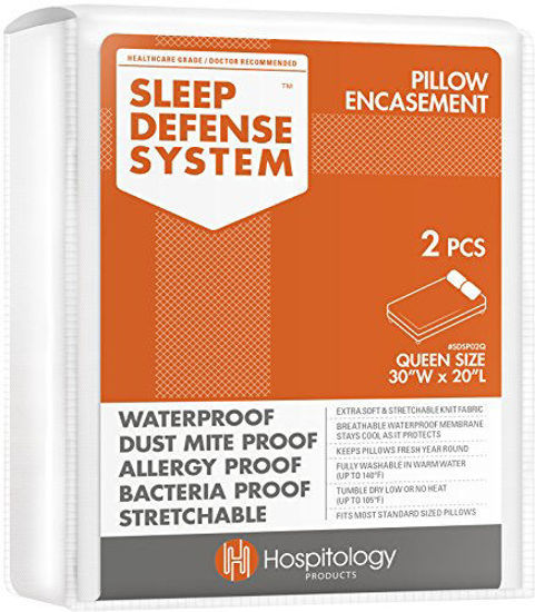 Picture of HOSPITOLOGY PRODUCTS Pillow Encasement- Zippered Bed Bug Dust Mite Proof Hypoallergenic - Sleep Defense System - Queen - Waterproof - Set of 2 - 20" H x 30" W