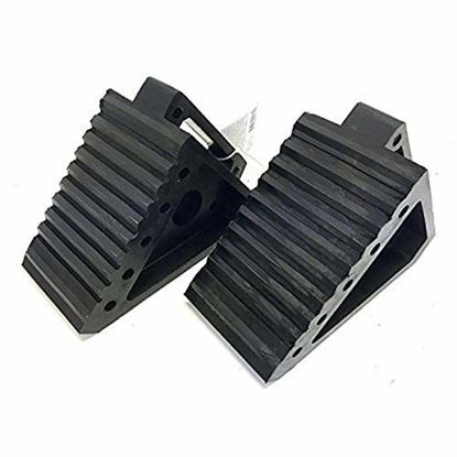 Picture of MAXXHAUL 70472 Solid Rubber Heavy Duty Black Wheel Chock 2-Pack, 8" x 4" x 6"