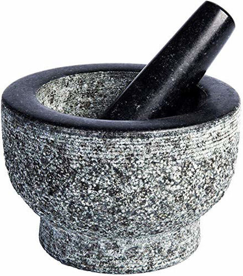 Picture of HiCoup Mortar and Pestle Set - 6-inch, Large, Non-Porous Granite Bowl and Stone Grinder for Guacamole, Herbs, Spices and Pesto - Kitchen Gadgets & Accessories