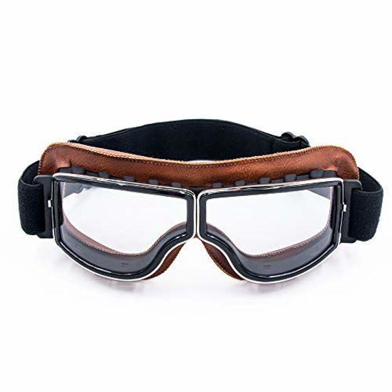 Picture of Cynemo Motorcycle Goggles Vintage Pilot Leather Riding Glasses Scooter ATV Off-Road Anti-Scratch Dust Proof Eyewear for Men Women Adult