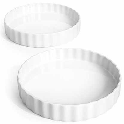 Picture of LE TAUCI Quiche Tart Pan, 9.5 Inches Ceramic Fluted Pie Dish, Quiche Lorraine, Chicken Pot Pie, Set of 2, White