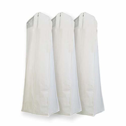 Picture of Semapak Pack of 3 X Large White Non Woven Bridal Wedding Gown Dress Garment Bag, Full Length Dress Bags with 15" Gusset