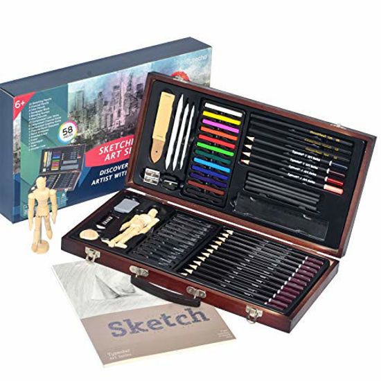 GetUSCart- Sketching Drawing Art Set,58pcs Professional Wooden Artist Kit  with Sketchbook,Complete Sketching,Charcoal Pencils and Tools,Ideal for  Teens,Kids,Adults,Artists,Beginners(Wooden Case-58pcs)